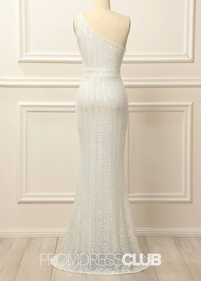 Genevieve |Long White Prom Dresses Near Me With Mermaid One Shoulder Sequins - Price #price_variant_lowest# - White - PromDressClub