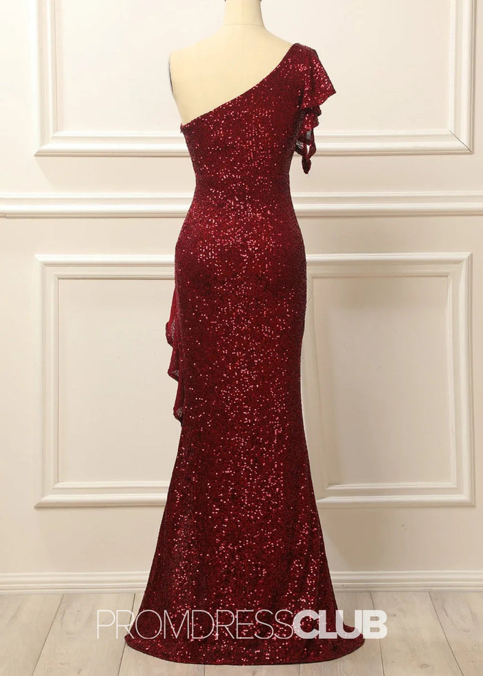 Geraldine |Long Burgundy Prom Dresses Near Me With Mermaid Sequins One Shoulder - Price #price_variant_lowest# - Burgundy - PromDressClub