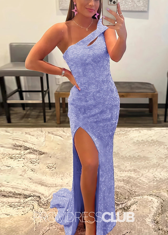 Gladys |Long Black Prom Dresses Near Me With Mermaid One Shoulder Sequins Split Formal Dresses - Price #price_variant_lowest# - Lavender - PromDressClub