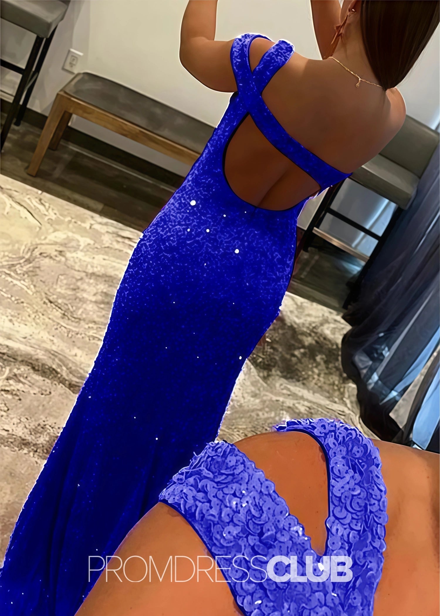 Gladys |Long Black Prom Dresses Near Me With Mermaid One Shoulder Sequins Split Formal Dresses - Royal Blue - US0 - PromDressClub