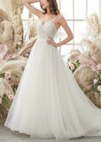 Gladys | Spaghetti Strap Corset Backless Ivory Wedding Dress with Appliques Lace - White - PROMDRESS Club