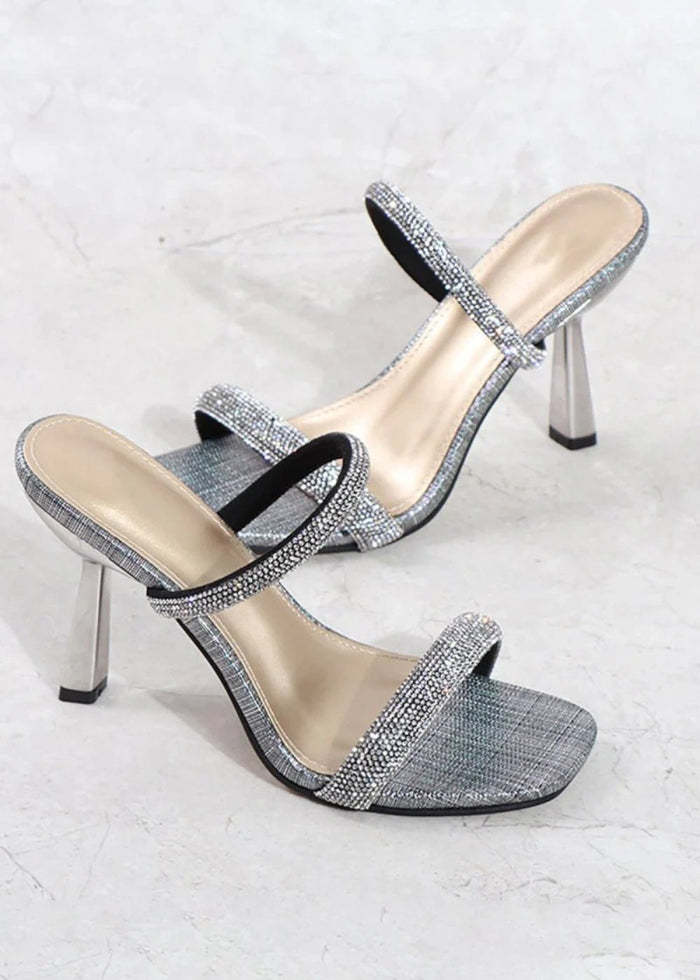 Glamorous Gold Block Heels High Sandals – Stylish Square Toes Heel for Every Festive Moment - Grey - PromDressClub
