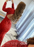 Gloria |Long Red Prom Dresses Near Me With Mermaid Deep V Neck Front Split Formal Dresses - Red - US0 - PromDressClub