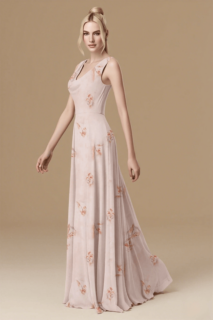 Gorgeous Light Pink Floral Bridesmaid Dress for Weddings Flowy Timeless Charm - Pink Floral - PromDressClub