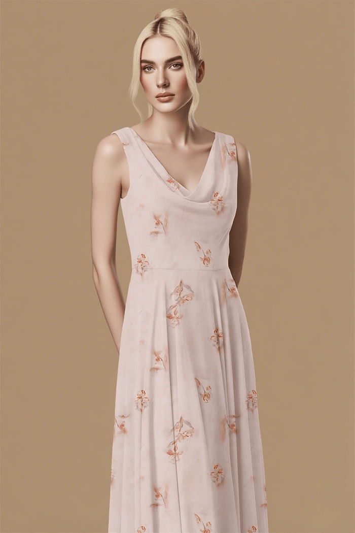 Gorgeous Light Pink Floral Bridesmaid Dress for Weddings Flowy Timeless Charm - Pink Floral - PromDressClub