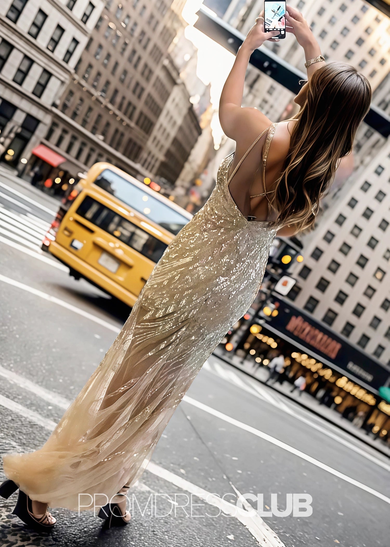 Hannah |Long Gold Prom Dresses Near Me With Mermaid Spaghetti Straps Sequins Split Front - Gold - US0 - PromDressClub