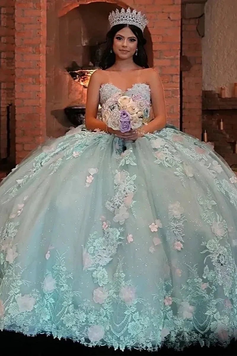 Harriet | Gorgeous Light Green Quinceanera Dress with Flower Details for Memorable Celebrations - Light Green - PromDressClub