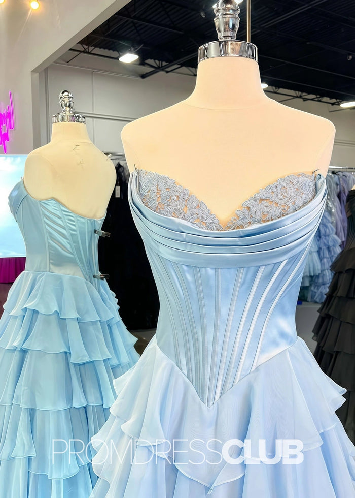 Harriet | Strapless Sweetheart Ruffle Red Prom Dress - Navy Blue - PromDressClub