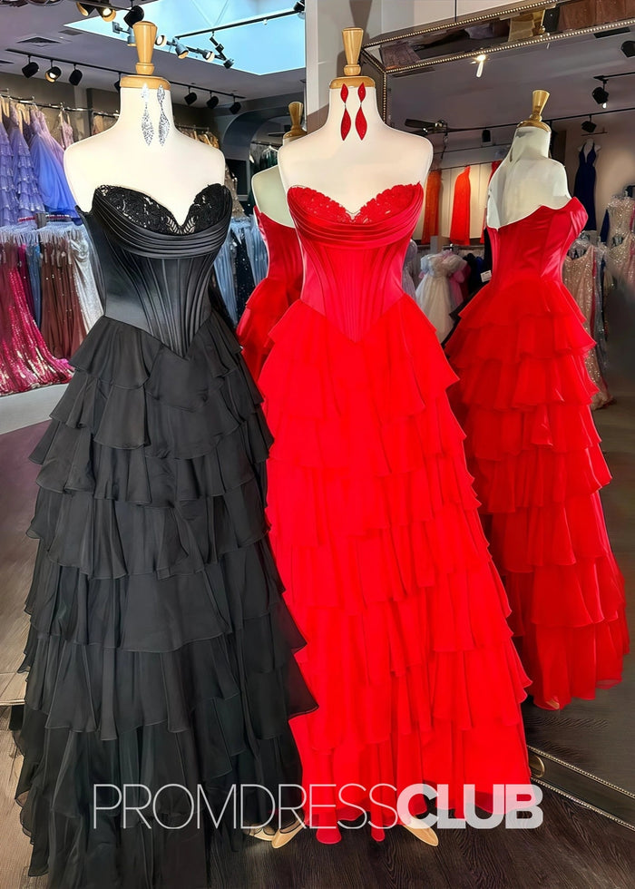 Harriet | Strapless Sweetheart Ruffle Red Prom Dress - Price #price_variant_lowest# - Red - PromDressClub