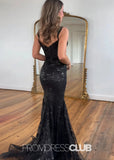 Hazel |Long Black Prom Dresses Near Me With Sequins Mermaid Off the Shoulder Split - Black - US0 - PromDressClub