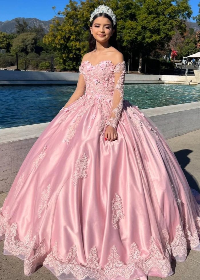 Heidi | Beautiful Light Pink Long Sleeve Quince Dresses for Memorable Celebrations - Light Pink - PromDressClub