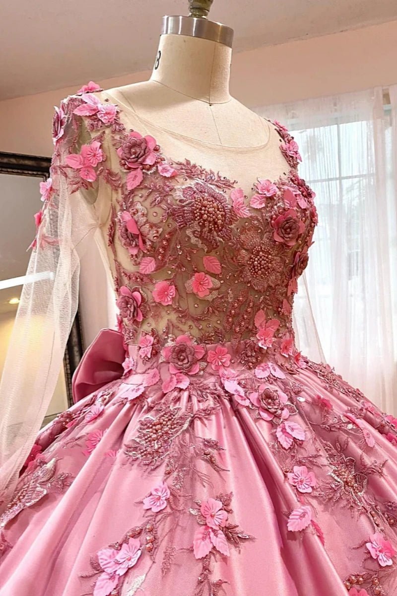 Helen | Gorgeous Long Sleeve Pink Quince Dresses for Memorable Occasions - Pink - PromDressClub