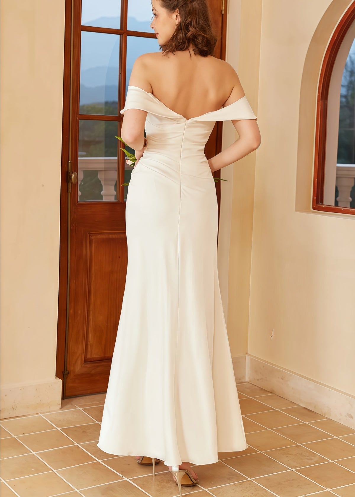 Hermosa | Mermaid Boho Off the Shoulder White Satin Wedding Dress with Backless - White - PROMDRESS Club