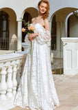 Hilary | A Line Sweetheart Backless White Organza Wedding Dress Train with Off the Shoulder - White - PROMDRESS Club