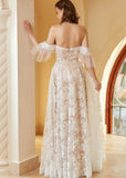 Ida | Beach A Line Off the Shoulder Lace White Wedding Dress with Backless - White - PROMDRESS Club