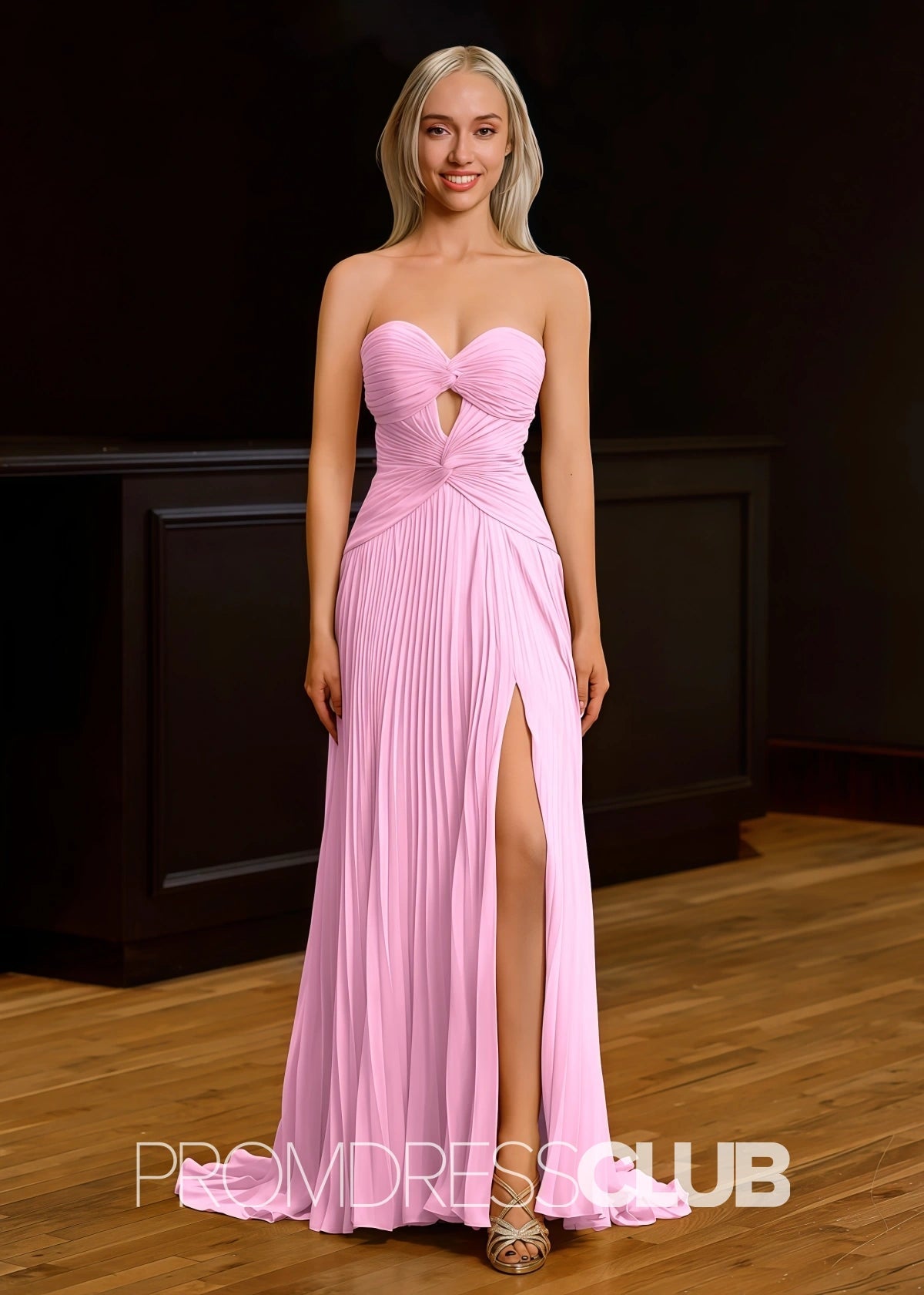 Ida | Strapless Keyhole Pleated Hot Pink Maxi Prom Dress - Pink - PROMDRESS Club