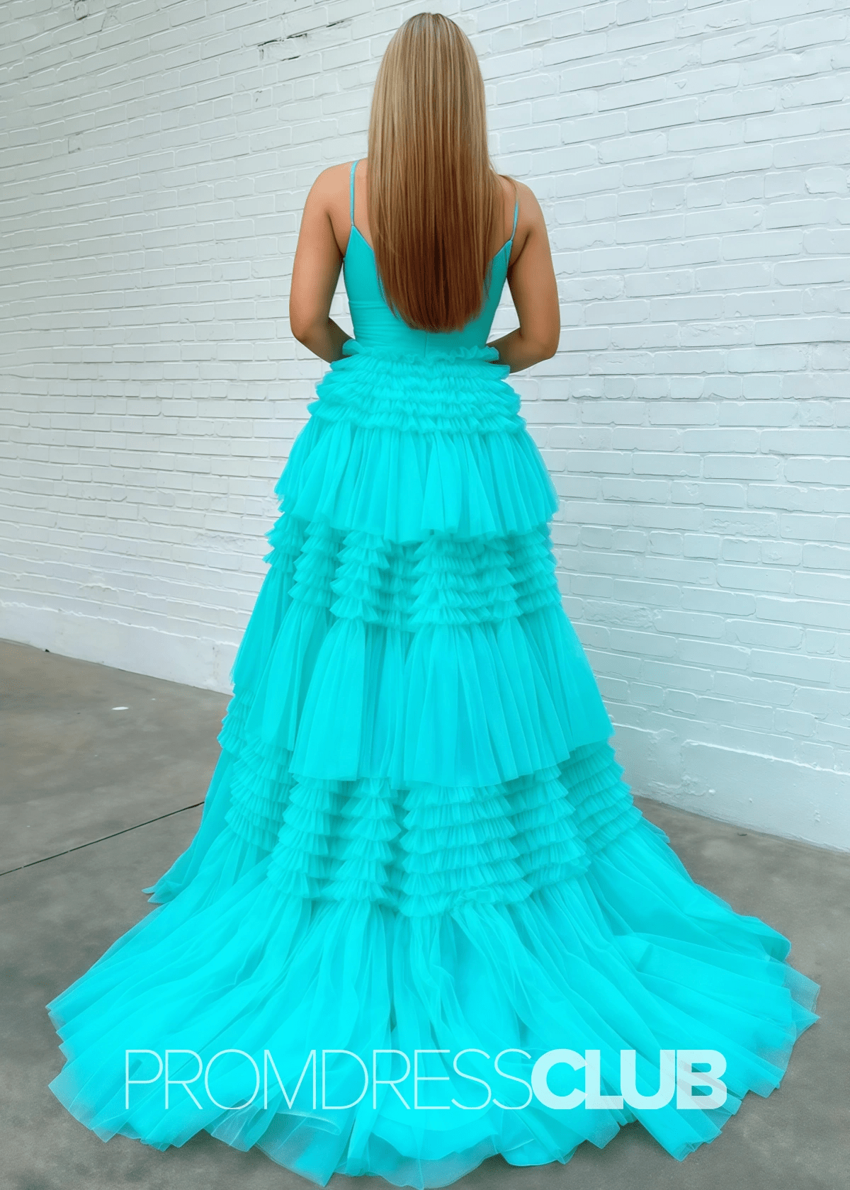 Ingrid | Tiered Pleats Ruffles Spaghetti Straps Red Tulle Prom Dress - Aqua - PROMDRESS Club