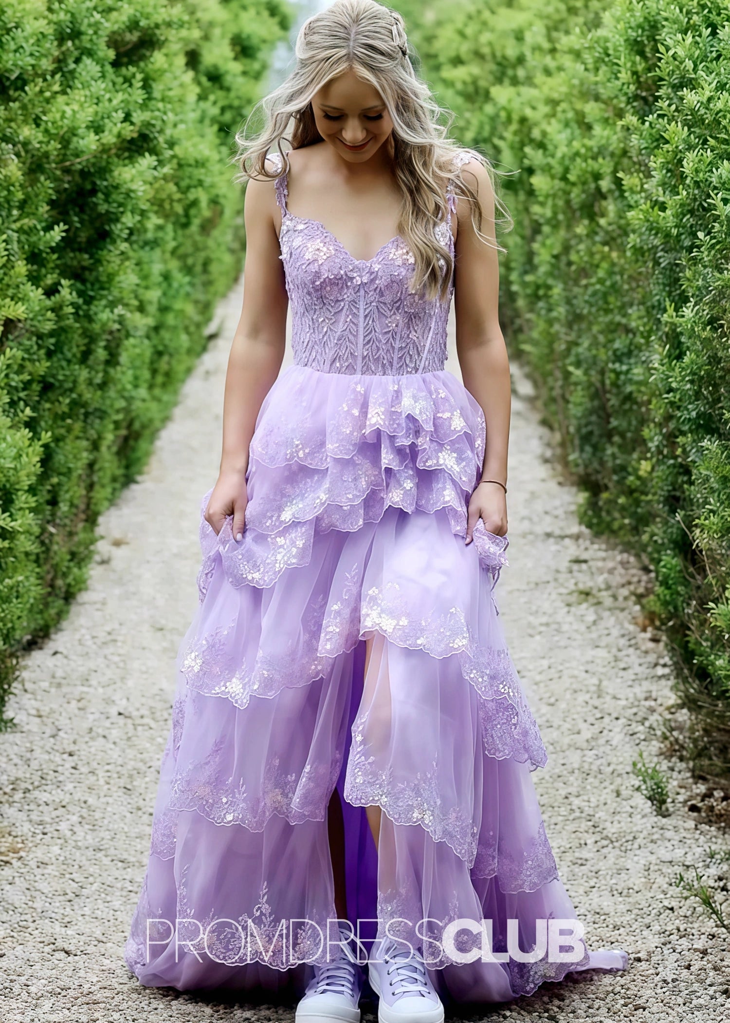 Irma |Lilac Long Prom Dresses Near Me With A Line Sweetheart Open Back High Low Layered - Lilac - US0 - PromDressClub