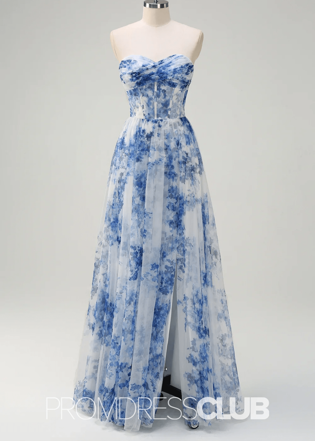 Irma | White Blue Flower Maxi Formal Dress - Blue Floral - PROMDRESS Club