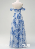 Irma | White Blue Flower Maxi Formal Dress - Blue Floral - PROMDRESS Club