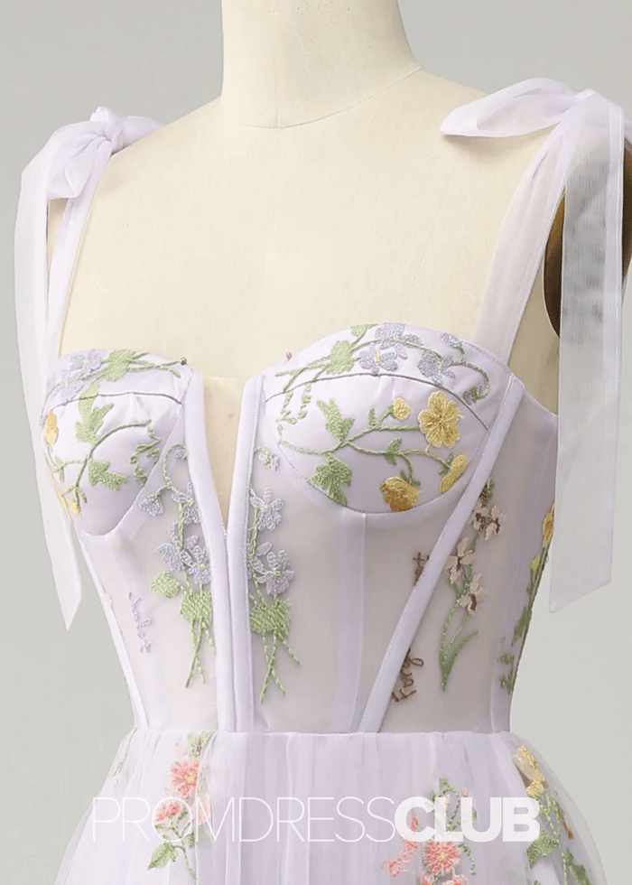 Isabel | Embroidery Corset Black Floral Long Prom Dress - Price #price_variant_lowest# - Lavender Floral - PromDressClub