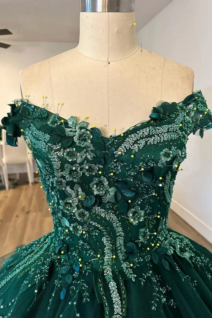 Ivy | Radiant Off Shoulder Green Quince Dresses for Elegant Celebrations - Green - PromDressClub