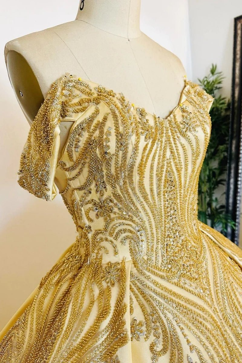 Jacqueline | Radiant Gold Quince Dresses with Luxurious Satin Elegance - Gold - PromDressClub