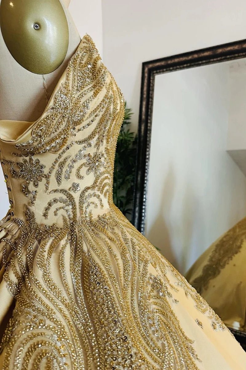 Jacqueline | Radiant Gold Quince Dresses with Luxurious Satin Elegance - Gold - PromDressClub