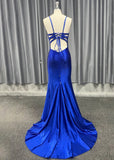 Jamie |Royal Blue Long Prom Dress With Mermaid V Neck Beaded Jersey Slit - Royal Blue - US0 - PromDressClub