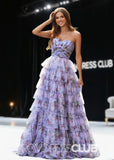 Jane | A Line Lavender Floral Long Prom Dress with Ruffles - Lavender Floral - PROMDRESS Club