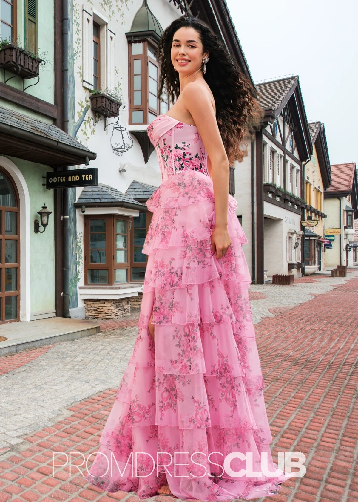 Janice | Strapless Corset Pink Floral Long Prom Dress - Blush Floral - PROMDRESS Club