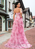 Janice | Strapless Corset Pink Floral Long Prom Dress - Blush Floral - PROMDRESS Club