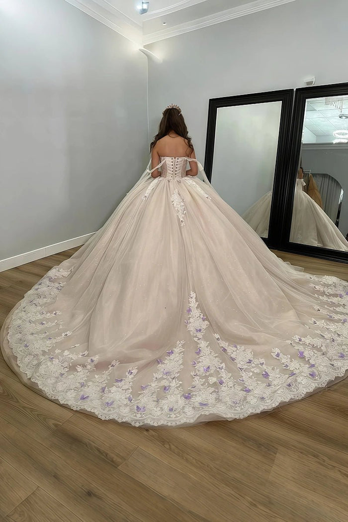 Jean | Beautiful Champagne Quinceanera Dresses with Delicate Butterfly Decorations - Champagne - PromDressClub