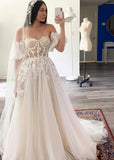 Jean | Enchanting Off the Shoulder Ball Gown Lace White Wedding Dress with Appliques Lace - White - PROMDRESS Club