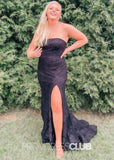 Jenny |Plus Size Black Prom Dresses Near Me With Lace Strapless Mermaid High Slit - Black - US0 - PromDressClub