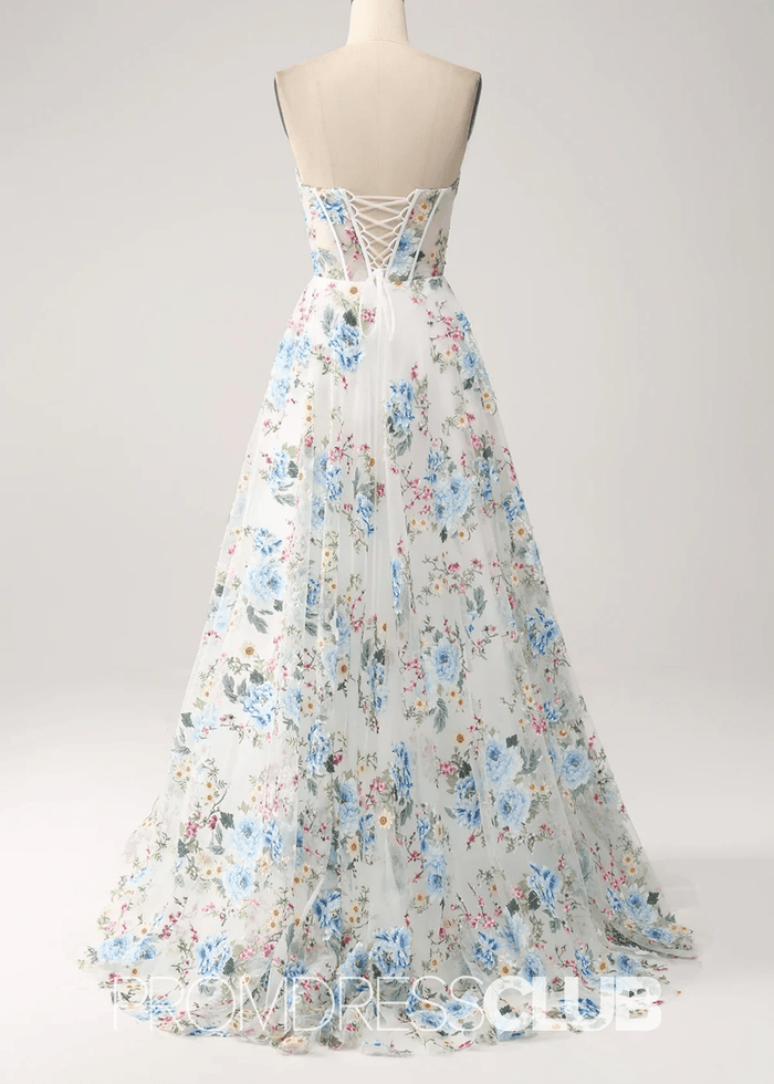 Jessie | Ivory Floral Sweetheart A Line Long Prom Dress - Price #price_variant_lowest# - Ivory Floral - PromDressClub