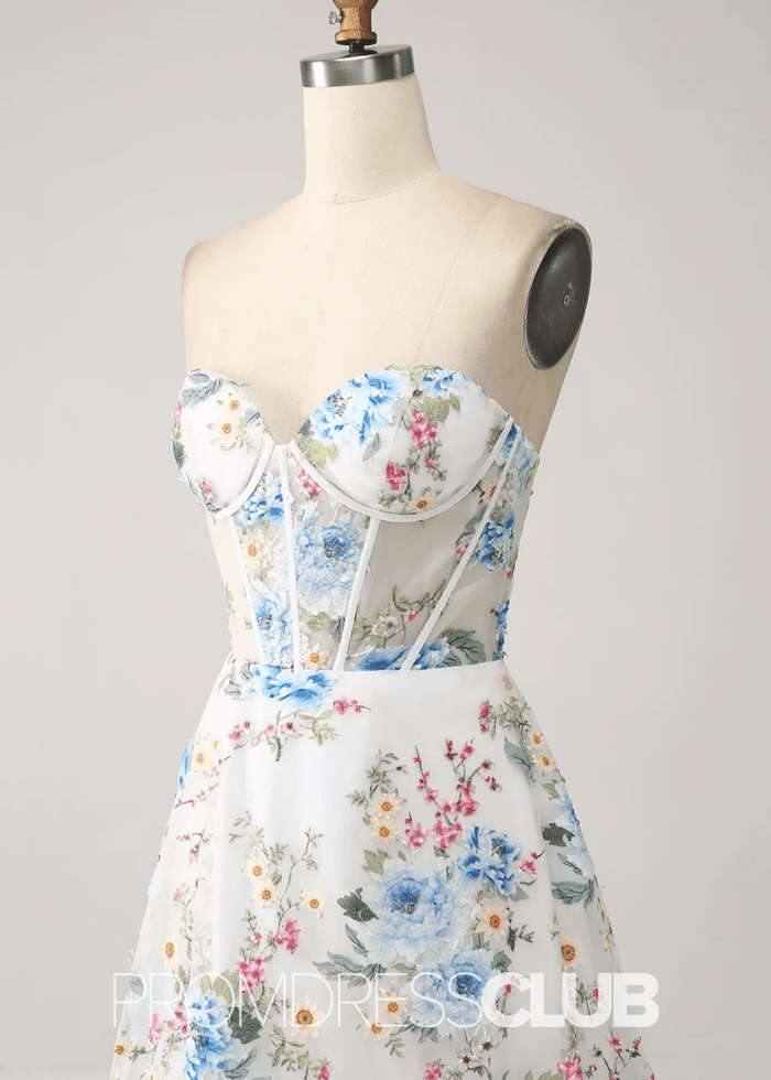 Jessie | Ivory Floral Sweetheart A Line Long Prom Dress - Price #price_variant_lowest# - Ivory Floral - PromDressClub