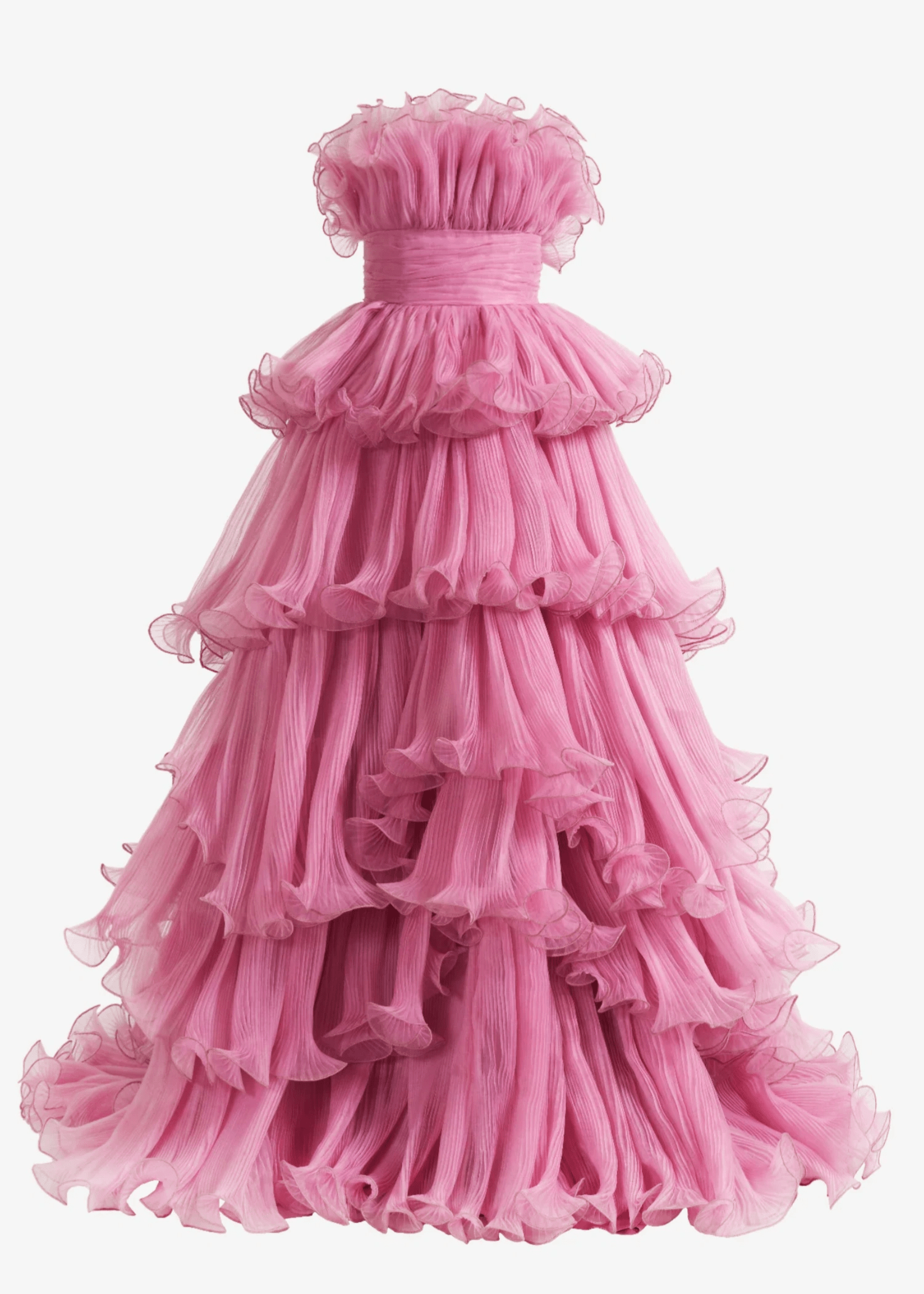 Joanna |A - Line Strapless Tiered Crinkled Pink Tulle Prom Dress With Tiered Ruffles - Dusty Pink - US0 - PromDressClub