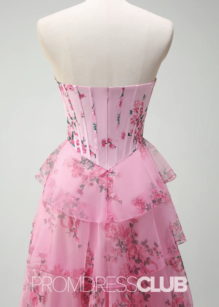 Jodie | A Line Strapless Blush Floral Long Prom Dress - Price #price_variant_lowest# - Blush Floral - PromDressClub