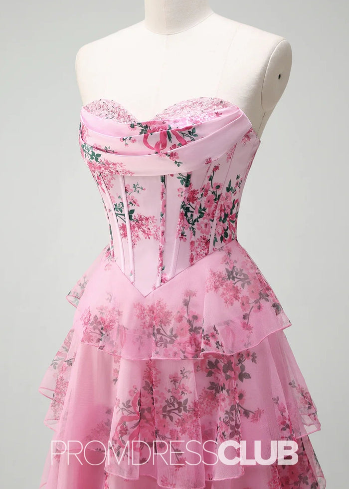 Jodie | A Line Strapless Blush Floral Long Prom Dress - Price #price_variant_lowest# - Blush Floral - PromDressClub