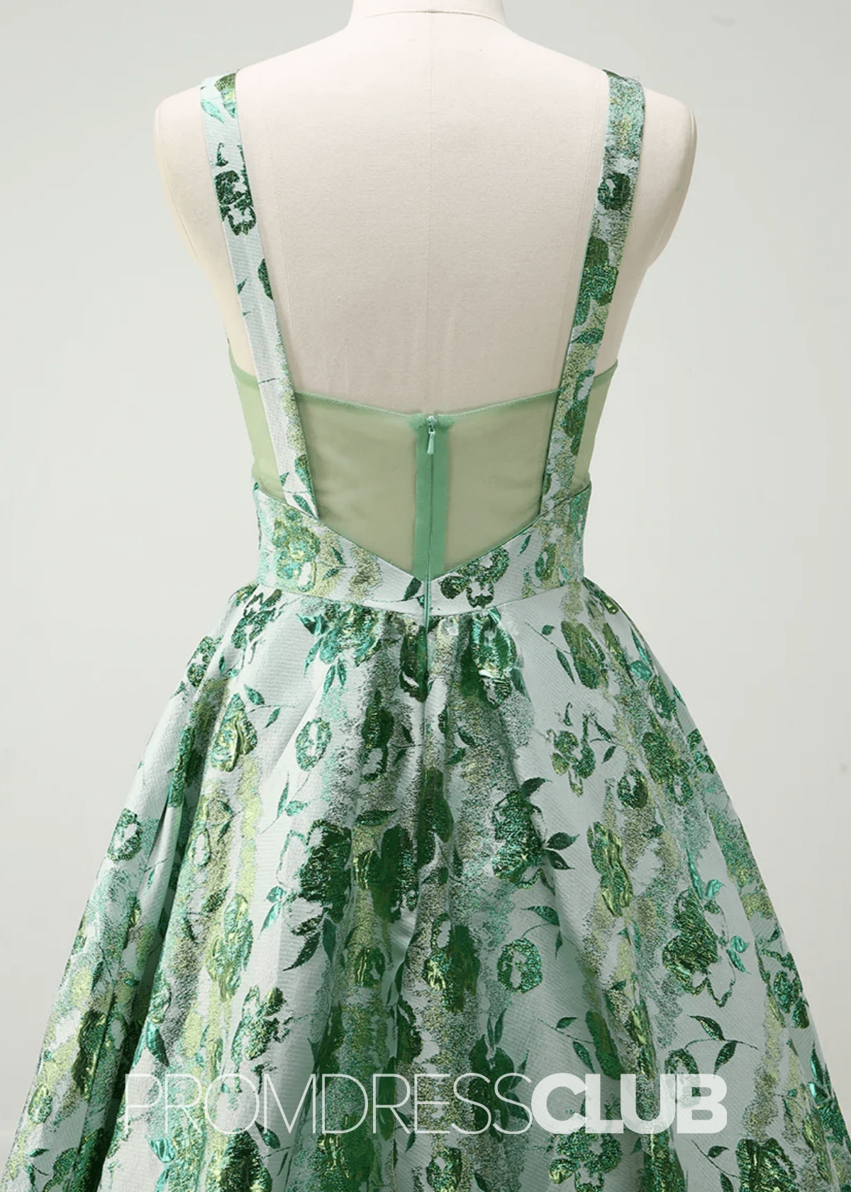 Judith | Sparkly Green Floral Spaghetti Straps Long Prom Dress - Green Floral - PROMDRESS Club