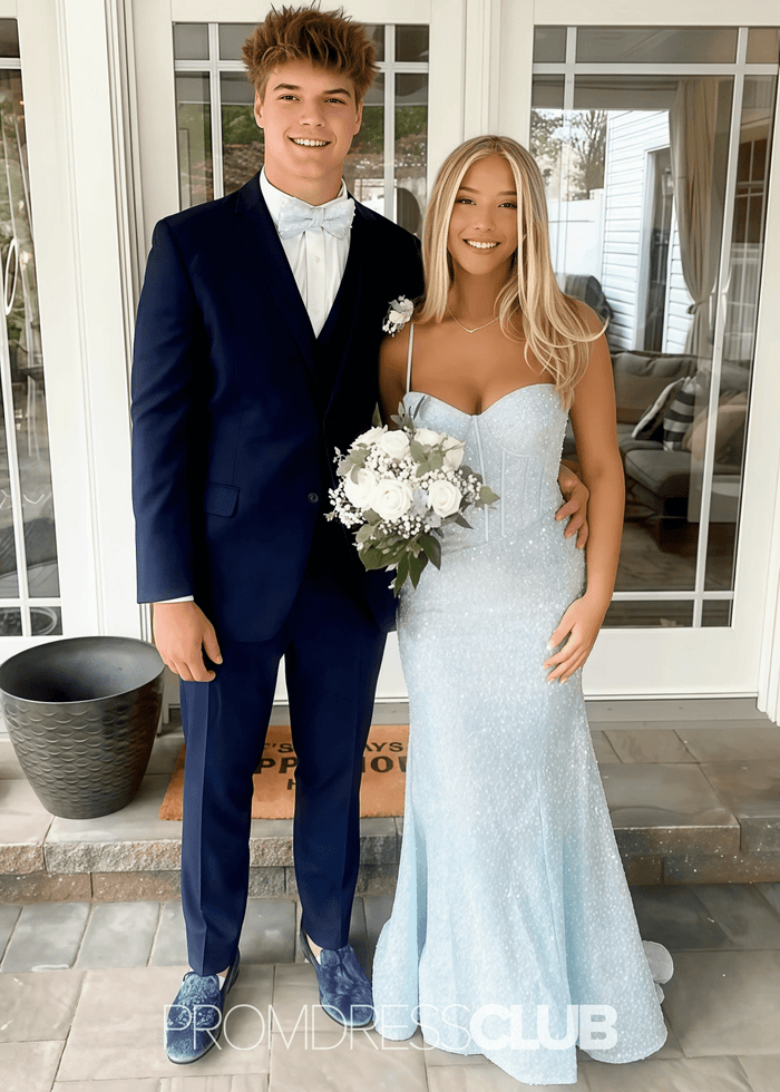 June | Mermaid Spaghetti Straps Light Pink Sequin Long Prom Dress - Price #price_variant_lowest# - Light Blue - PromDressClub