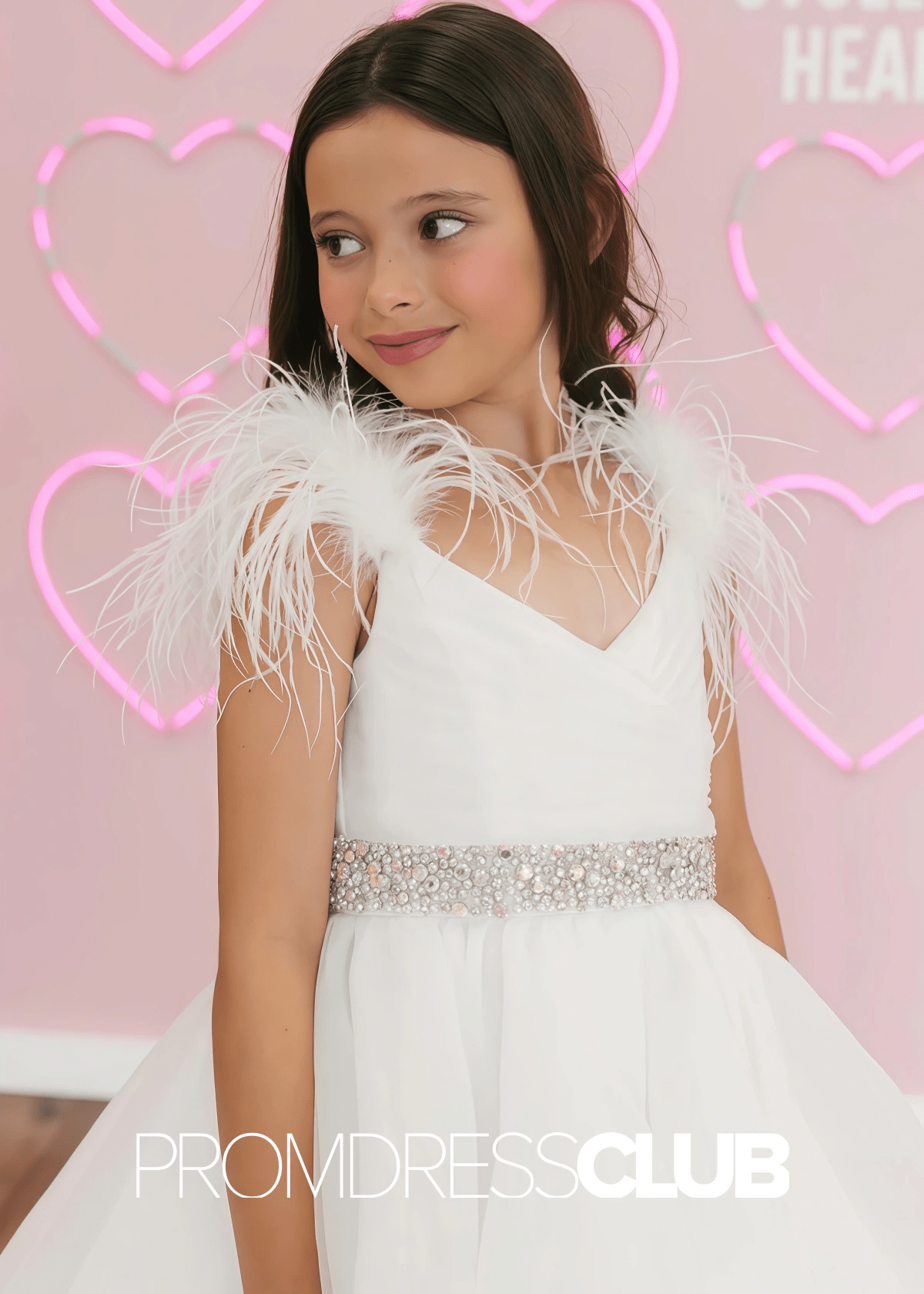 karen | Beaded White Feathers Pageant Dresses for Girls - Price #price_variant_lowest# - White - PromDressClub