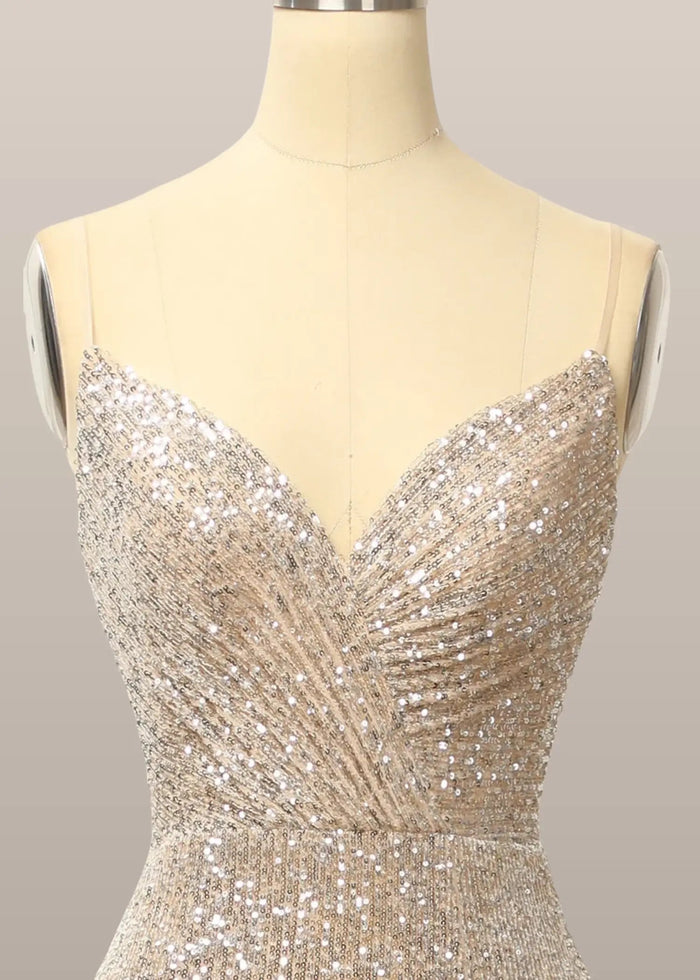 Kate | Strapless Champagne Sequin Mermaid Prom Dress Split - Champagne - PromDressClub
