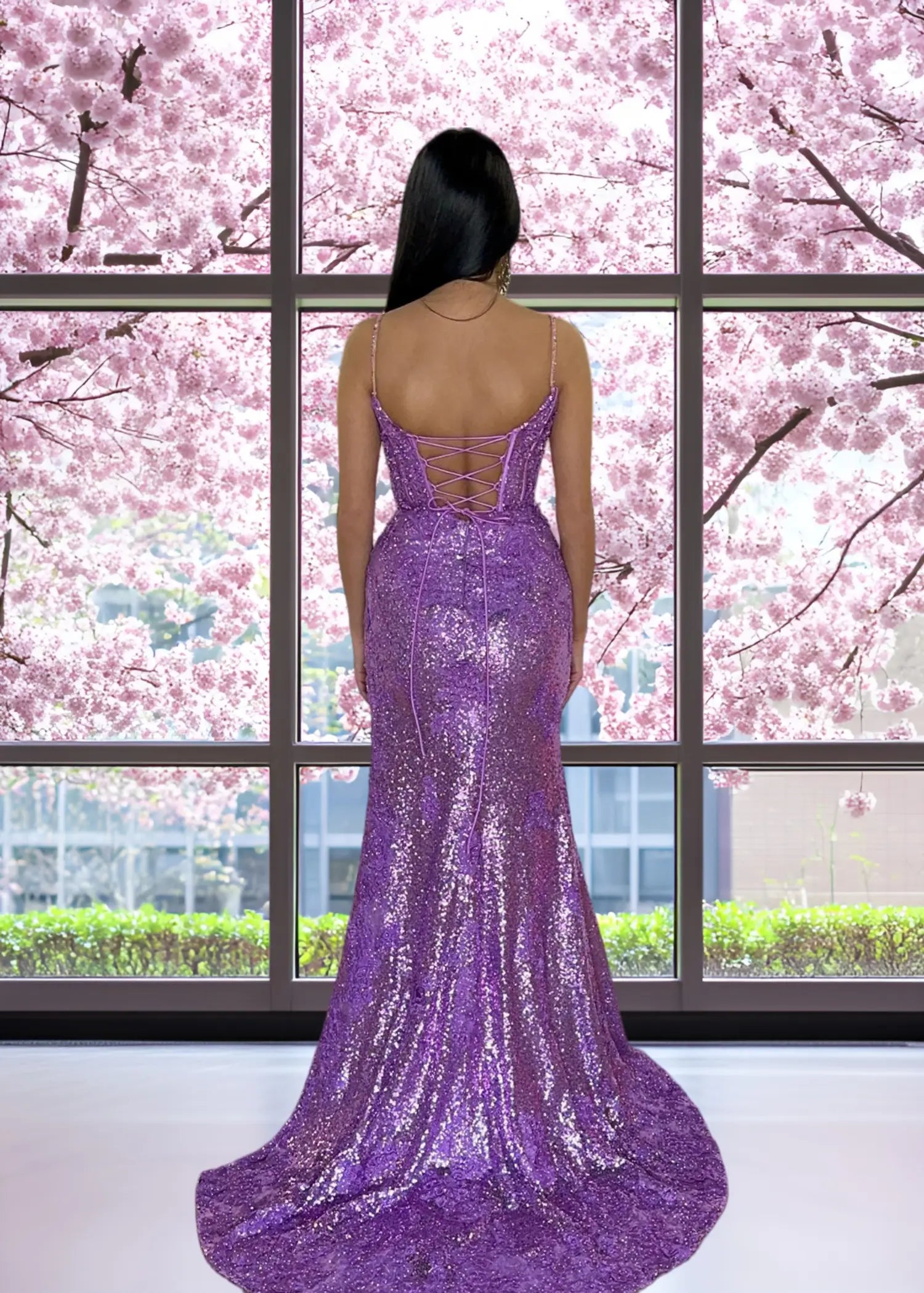 Kate |Trumpet Mermaid Spaghetti Sequins Straps Appliques Red Long Prom Dress with Slit - Dark Purple - US0 - PromDressClub