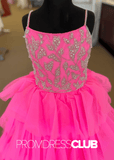 Kay | Spaghetti Straps Hot Pink Long Pageant Dresses for Girls - Hot Pink - PromDressClub