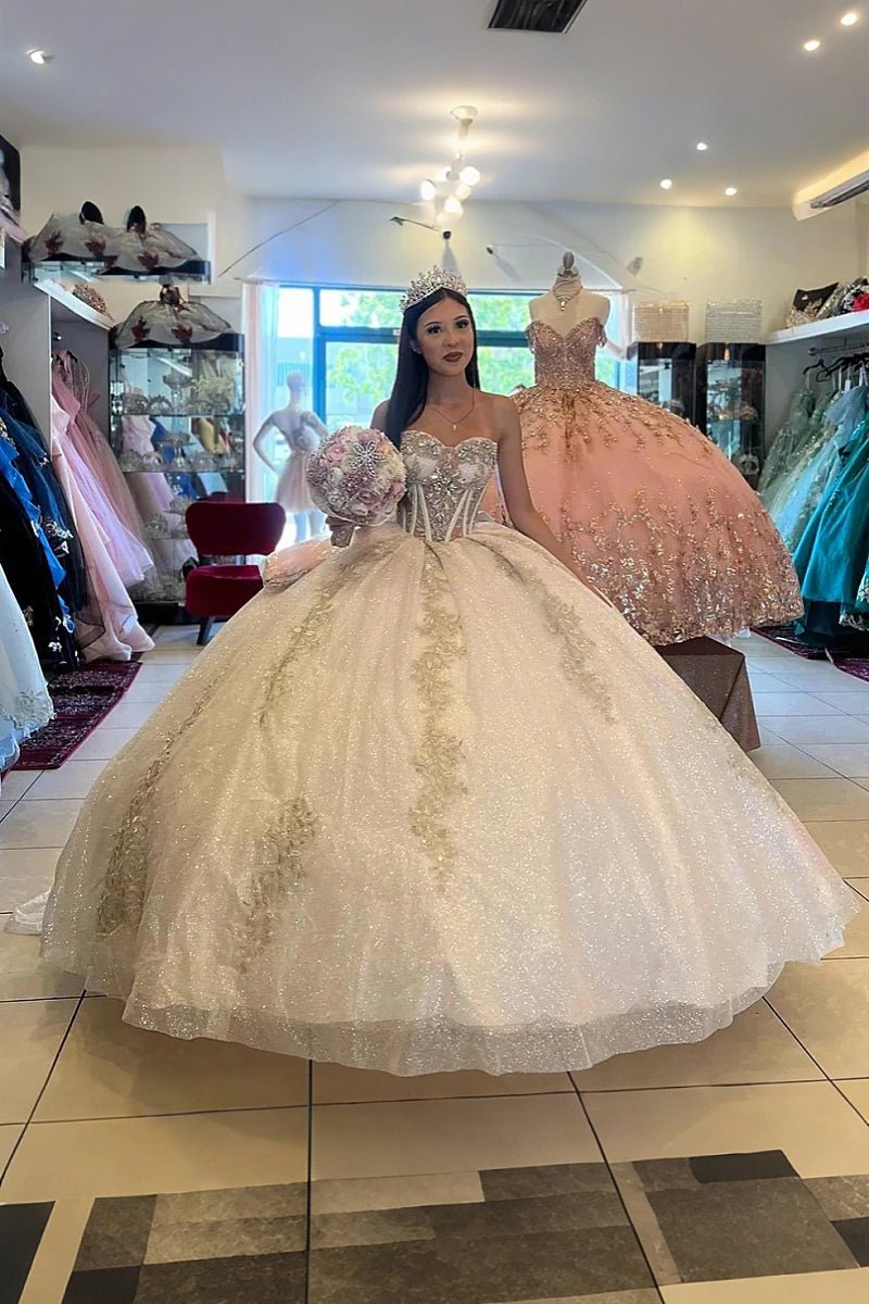 Kaylee | Shine Bright in Champagne Quince Dresses for Your Dream Celebration - Champagne - PromDressClub