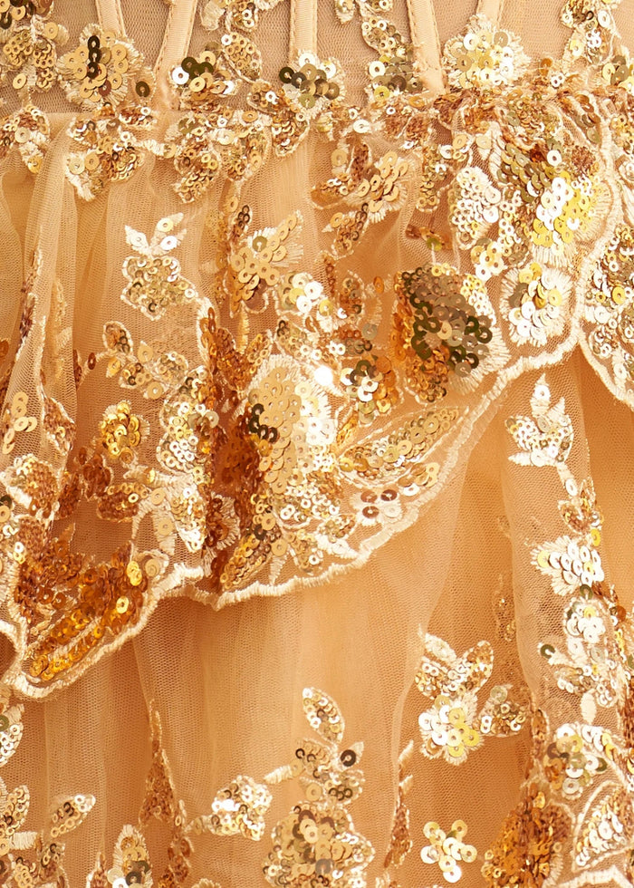 Kelly | Bodycon A - Line Sweetheart Tiered Closed Back Corset Grey Blue Short Homecoming Dress - Gold - PromDressClub