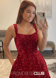 Kitty | A - line Sparkly Dark Red Long Prom Dress - Dark Red - PROMDRESS Club