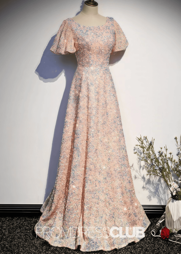 Laura |Long Blush Prom Dresses Near Me With A Line Scoop Neck Sequins - Price #price_variant_lowest# - Blush - PromDressClub